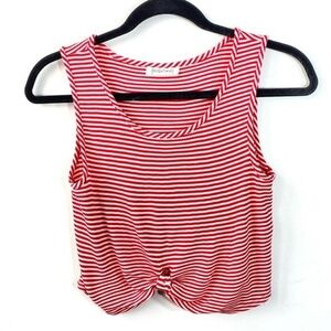 Poison Ivy Red/White Striped Knot Crop Top